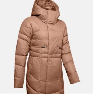 Under Armour ColdGear Long Puffer Coat Pink/Taupe Size Medium
